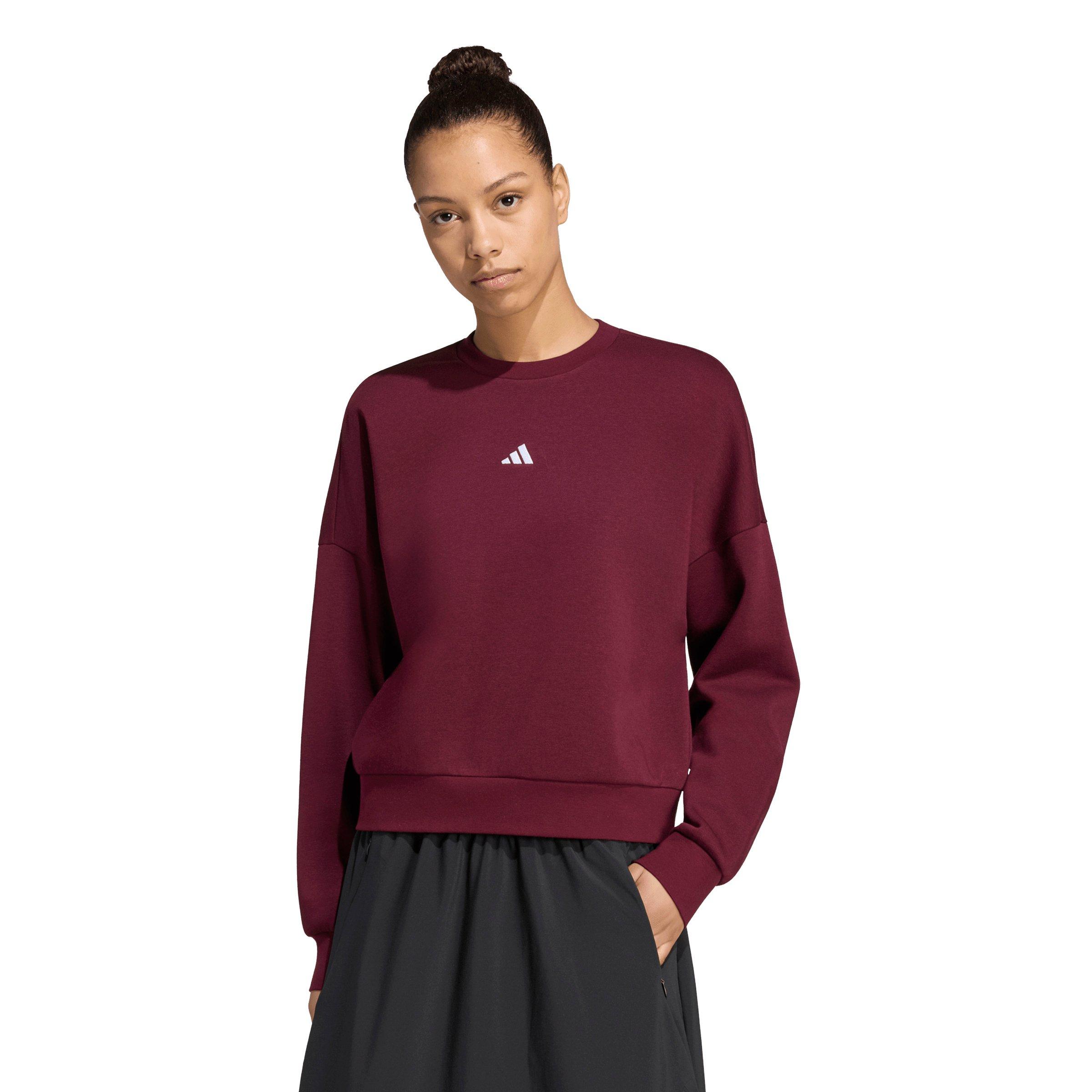 adidas Women's Essentials Small Logo Feelcozy Sweatshirt - Maroon - MAROON